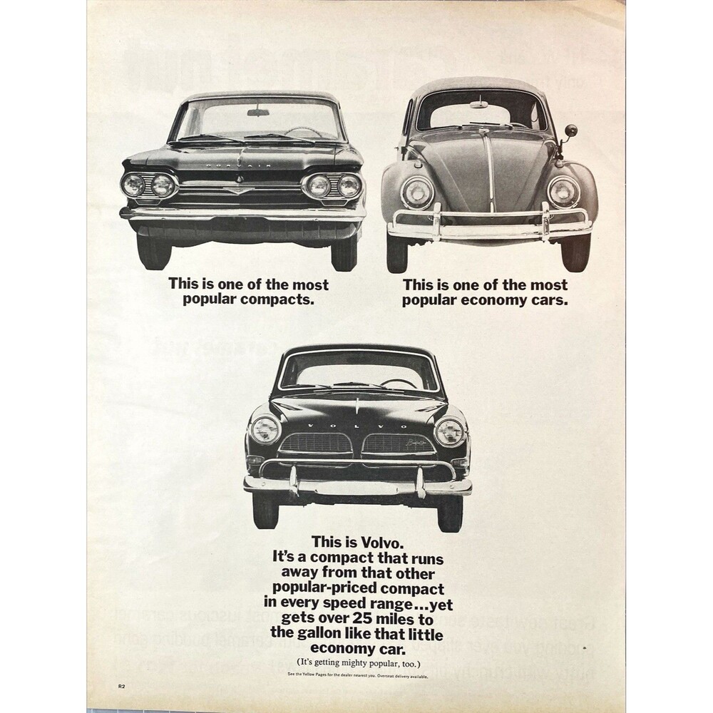 Volvo "A Compact that runs away from other compacts" Vintage Print Ad 1964